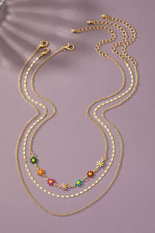 Gold Chain and Daisy Flower Necklace Set - Global Village Kailua Boutique