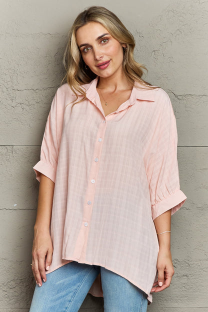 Half Sleeve Button-Up Shirt Light Pink - Global Village Kailua Boutique