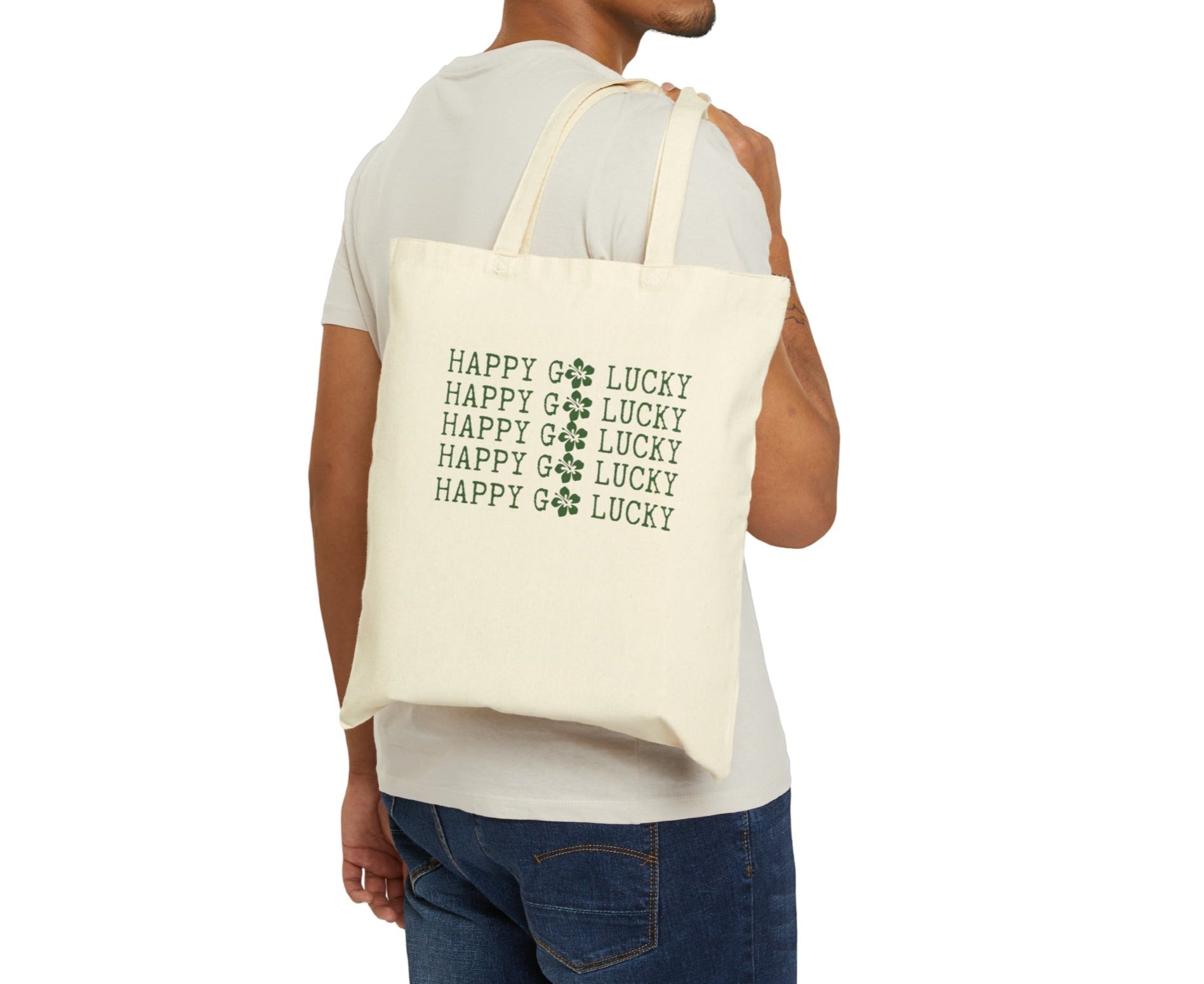 Happy Go Lucky Cotton Canvas Tote Bag - Global Village Kailua Boutique