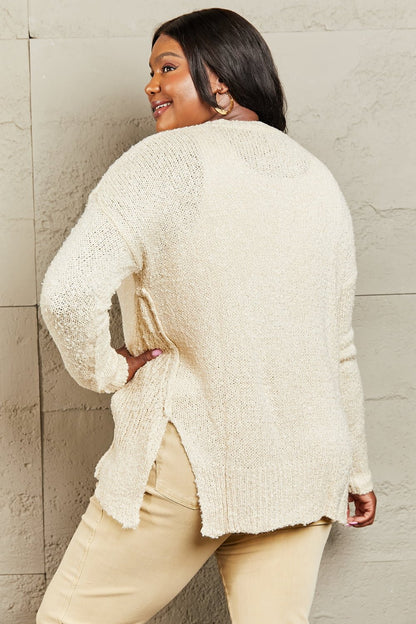 Heimish By The Fire Full Size Draped Detail Knit Sweater - Global Village Kailua Boutique
