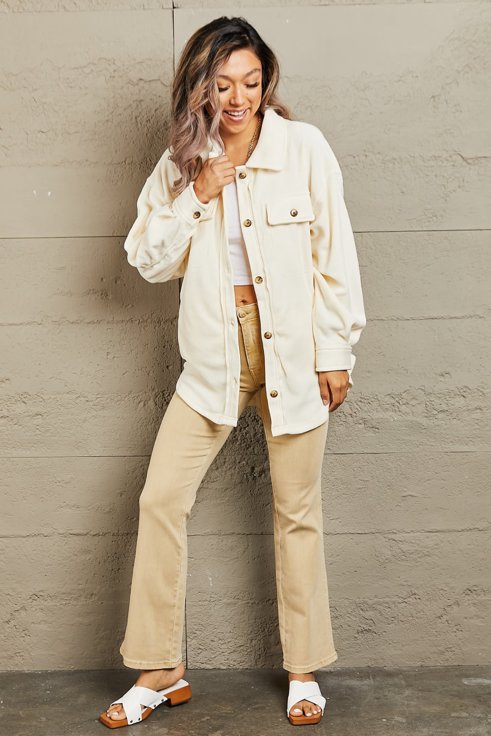 Heimish Cozy Girl Full Size Button Down Shacket - Global Village Kailua Boutique
