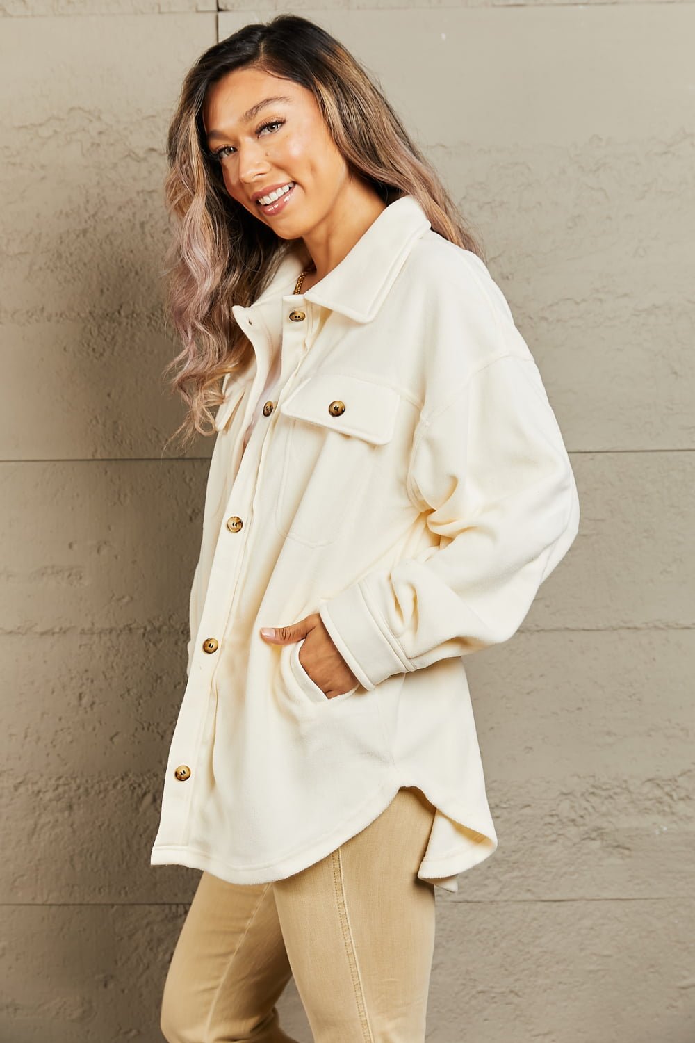 Heimish Cozy Girl Full Size Button Down Shacket - Global Village Kailua Boutique