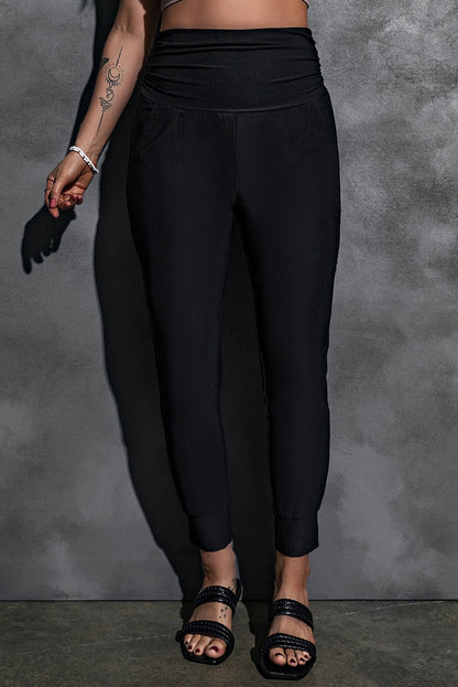 High-Rise Wide Waistband Joggers - Global Village Kailua Boutique