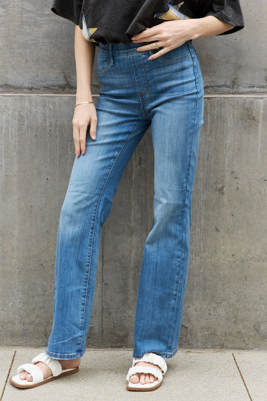 High Waist Pull On Slim Bootcut Jeans - Global Village Kailua Boutique