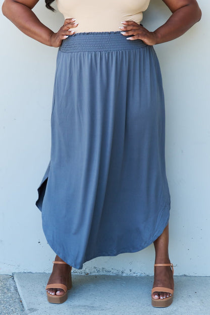 High Waist Scoop Hem Maxi Skirt in Dusty Blue - Global Village Kailua Boutique