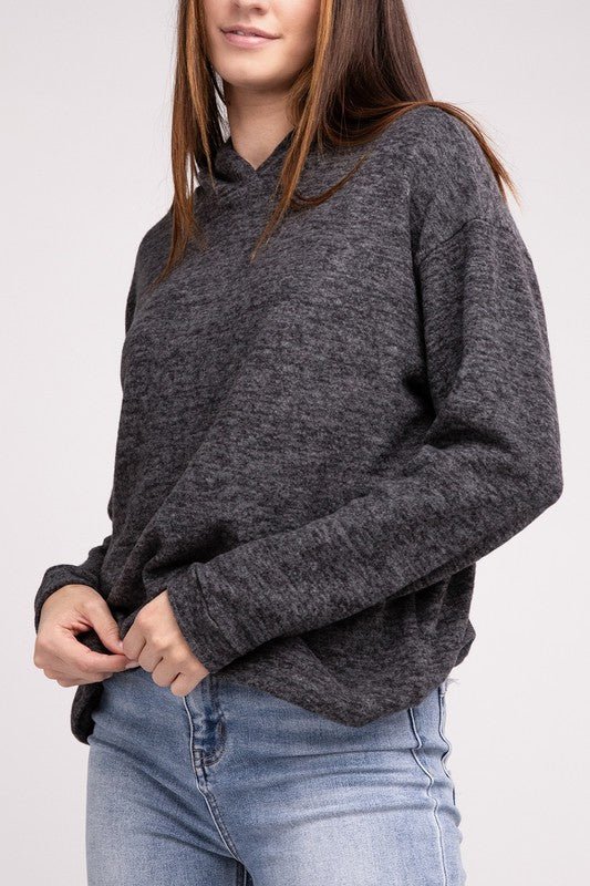 Hooded Brushed Melange Hacci Sweater - Global Village Kailua Boutique