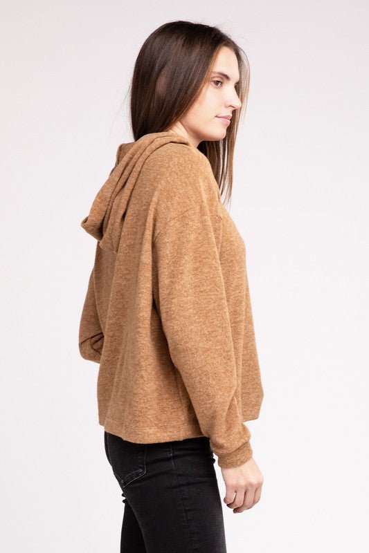 Hooded Brushed Melange Hacci Sweater - Global Village Kailua Boutique