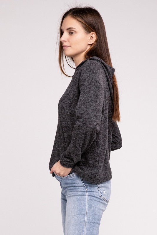 Hooded Brushed Melange Hacci Sweater - Global Village Kailua Boutique