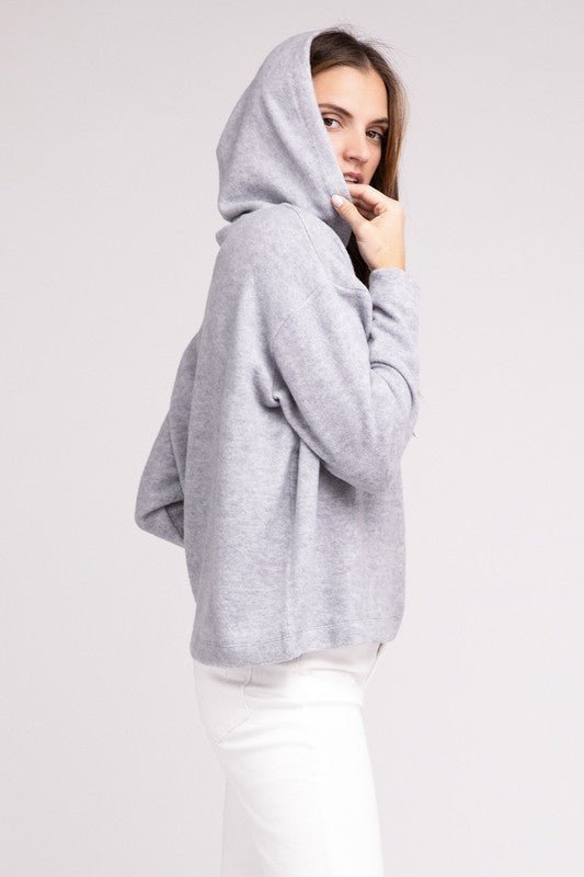 Hooded Brushed Melange Hacci Sweater - Global Village Kailua Boutique