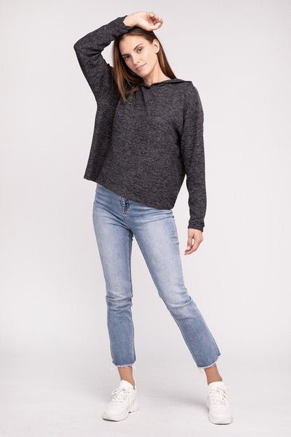 Hooded Brushed Melange Hacci Sweater - Global Village Kailua Boutique