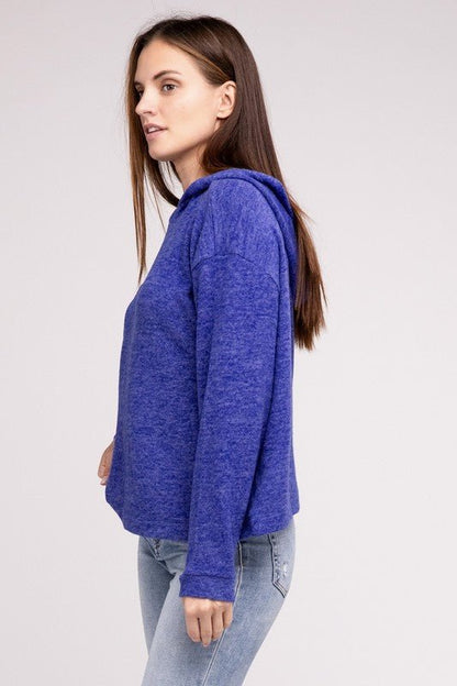 Hooded Brushed Melange Hacci Sweater - Global Village Kailua Boutique