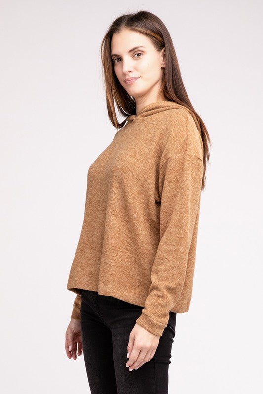 Hooded Brushed Melange Hacci Sweater - Global Village Kailua Boutique