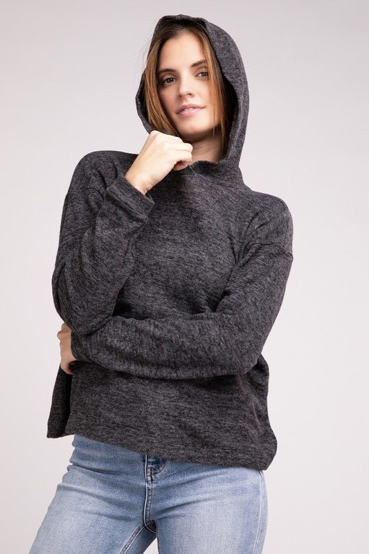 Hooded Brushed Melange Hacci Sweater - Global Village Kailua Boutique