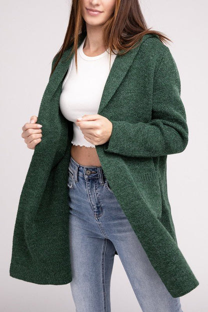 Hooded Open Front Sweater Cardigan - Global Village Kailua Boutique