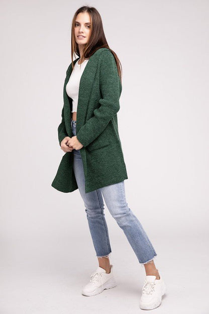 Hooded Open Front Sweater Cardigan - Global Village Kailua Boutique