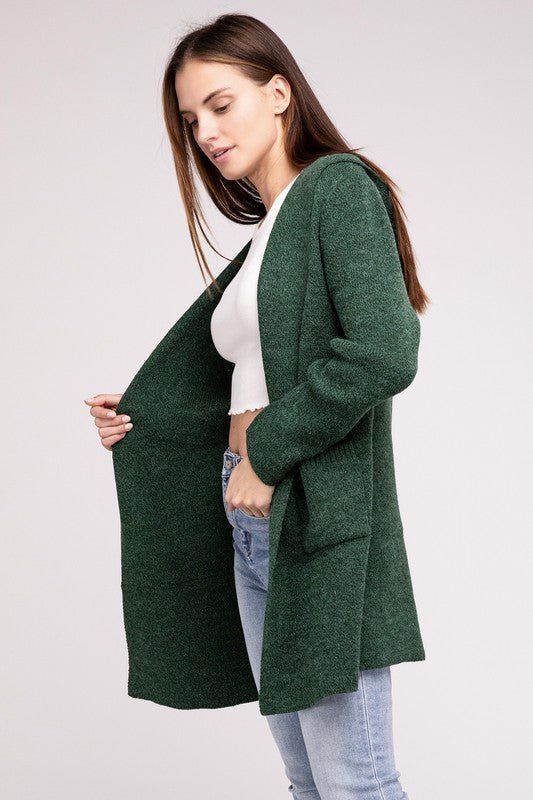 Hooded Open Front Sweater Cardigan - Global Village Kailua Boutique