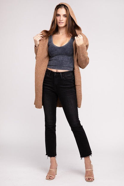 Hooded Open Front Sweater Cardigan - Global Village Kailua Boutique