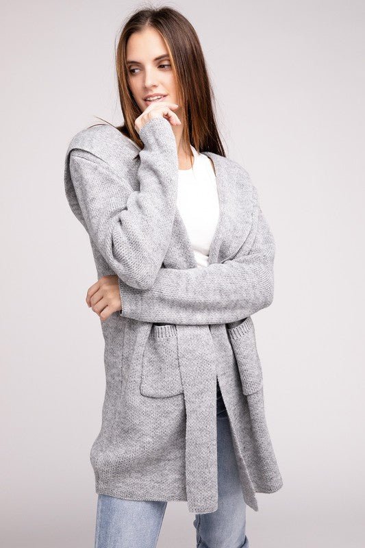 Hooded Open Front Sweater Cardigan - Global Village Kailua Boutique