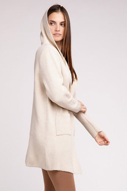 Hooded Open Front Sweater Cardigan - Global Village Kailua Boutique