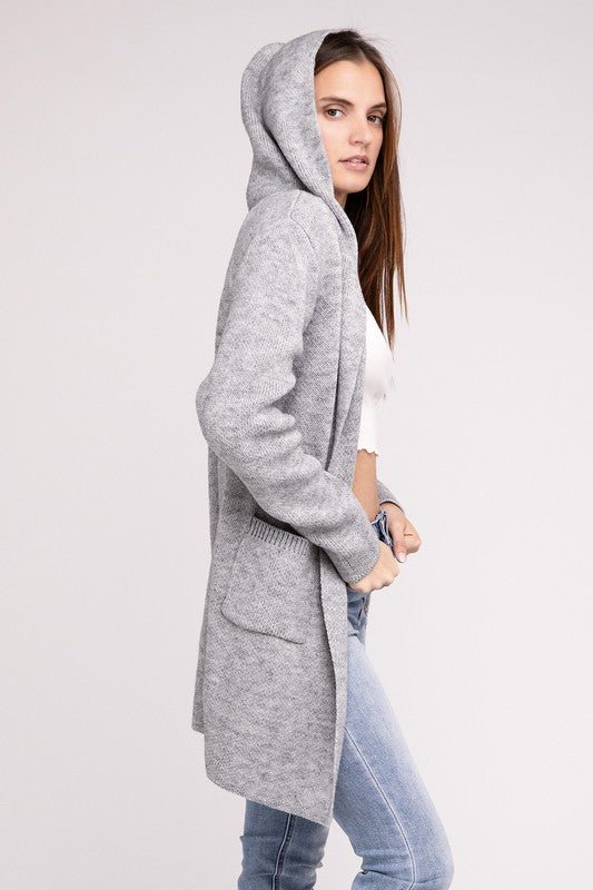 Hooded Open Front Sweater Cardigan - Global Village Kailua Boutique