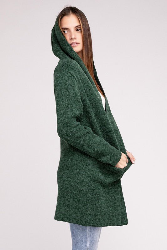 Hooded Open Front Sweater Cardigan - Global Village Kailua Boutique