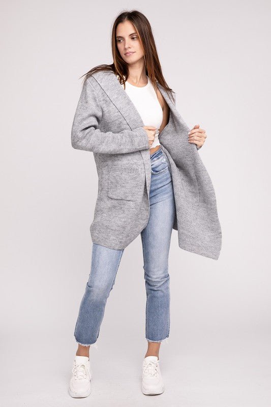 Hooded Open Front Sweater Cardigan - Global Village Kailua Boutique