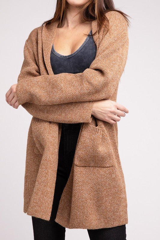 Hooded Open Front Sweater Cardigan - Global Village Kailua Boutique