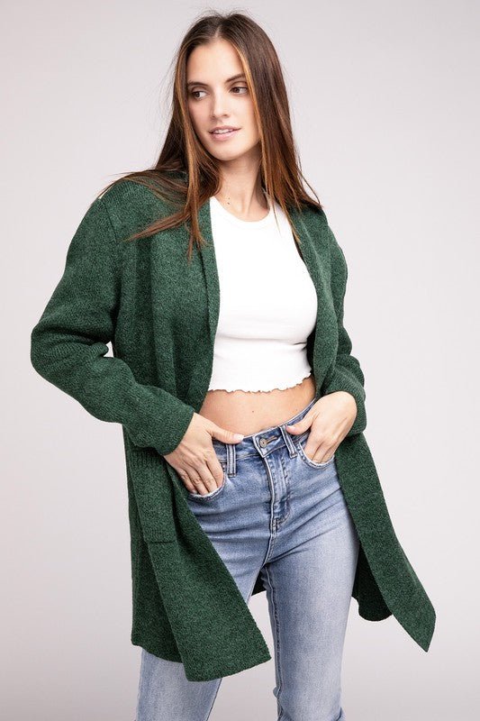 Hooded Open Front Sweater Cardigan - Global Village Kailua Boutique