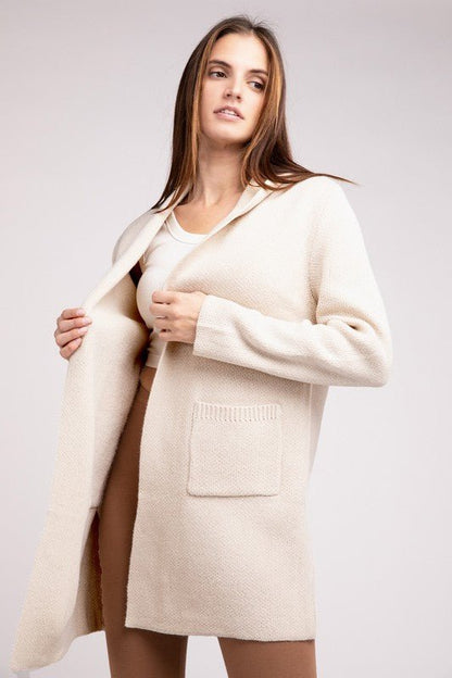 Hooded Open Front Sweater Cardigan - Global Village Kailua Boutique