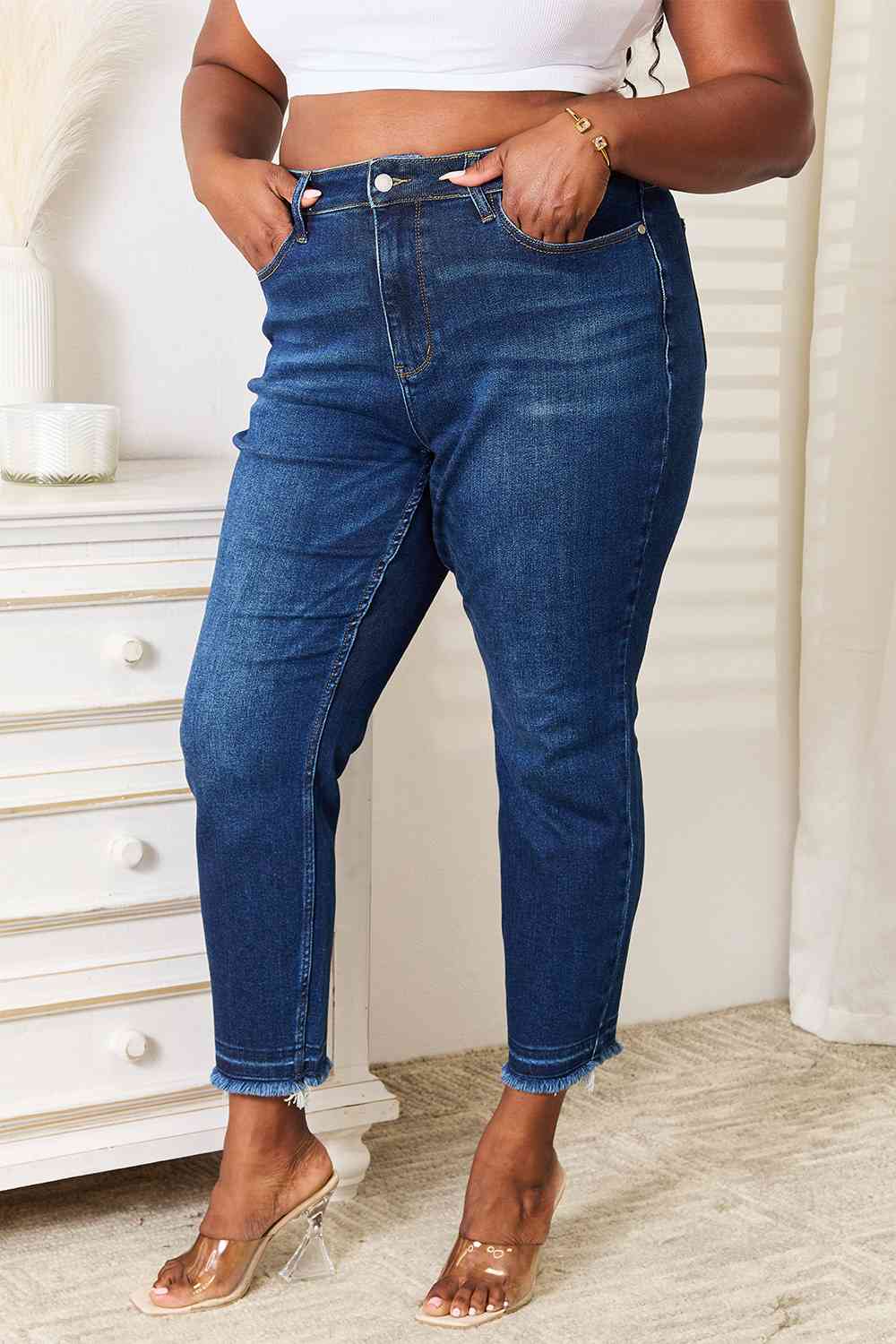 Judy Blue Raw Hem Ankle Jeans - Global Village Kailua Boutique