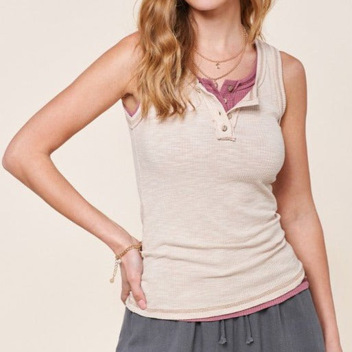 Ribbed Henley Tank Global Village Kailua Boutique