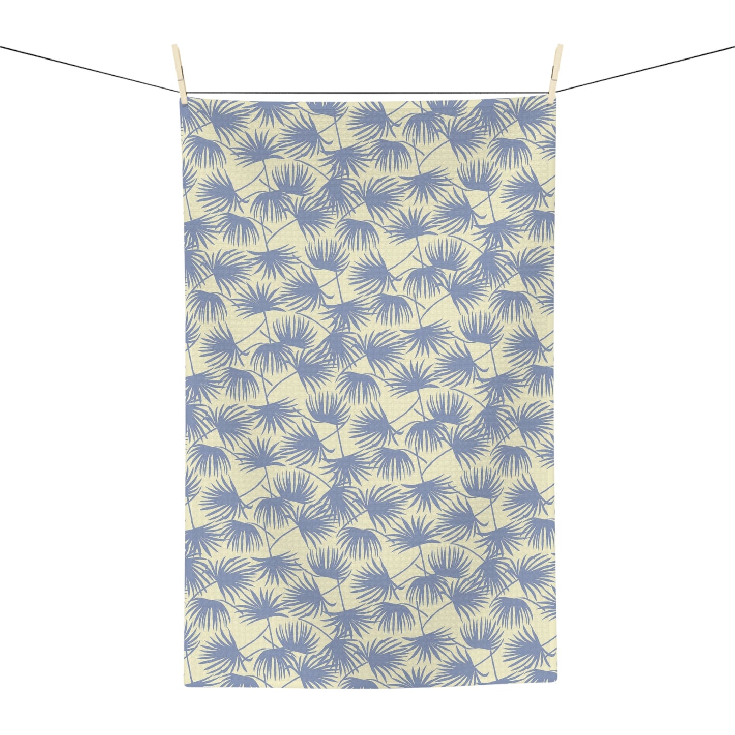 Kitchen Towel Palm Fan Pale Yellow Stone Blue - Global Village Kailua Boutique