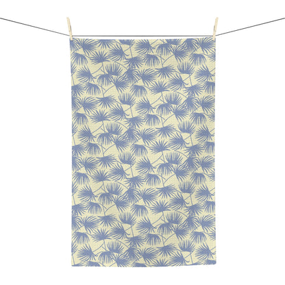 Kitchen Towel Palm Fan Pale Yellow Stone Blue - Global Village Kailua Boutique