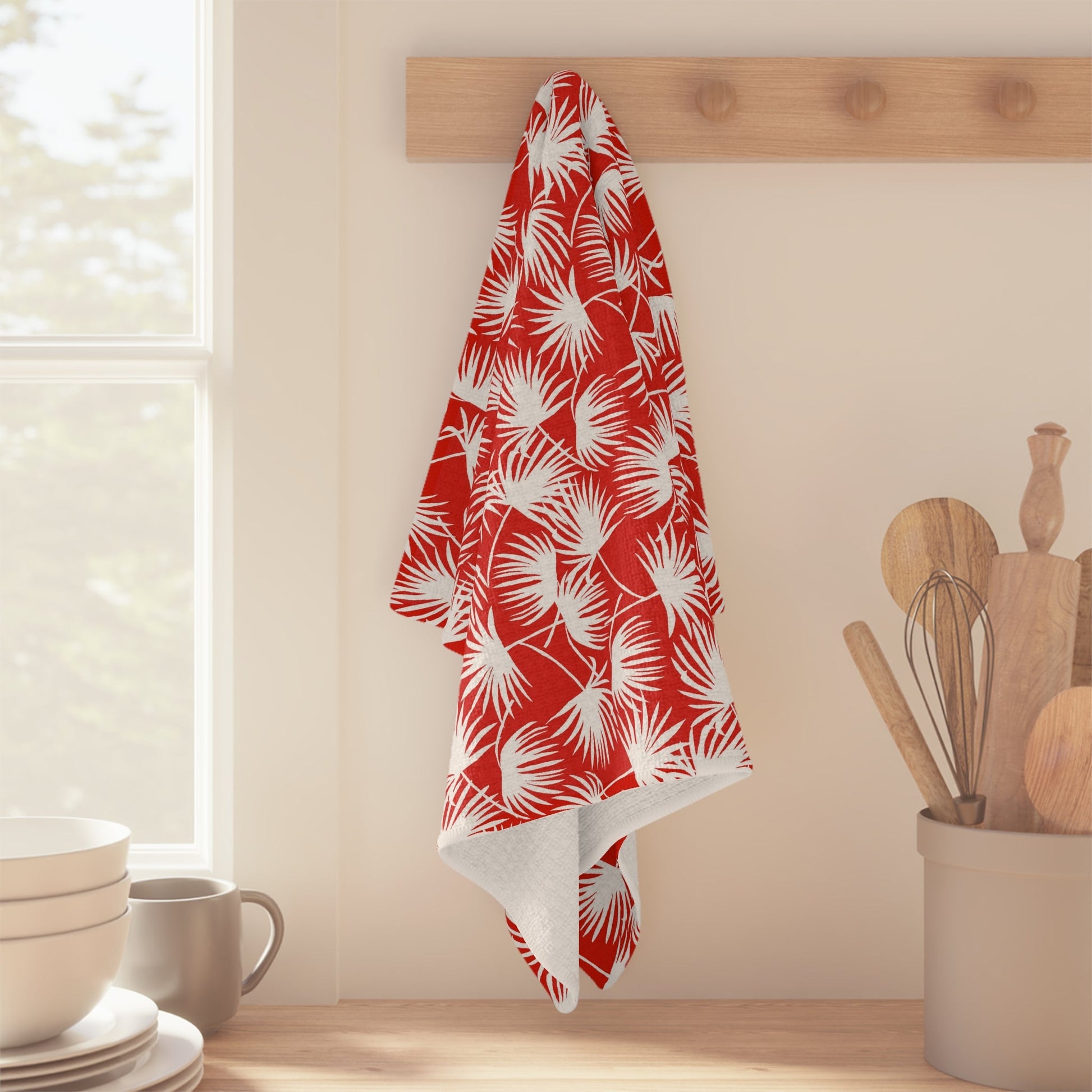 Kitchen Towel Palm Fan Red - Global Village Kailua Boutique