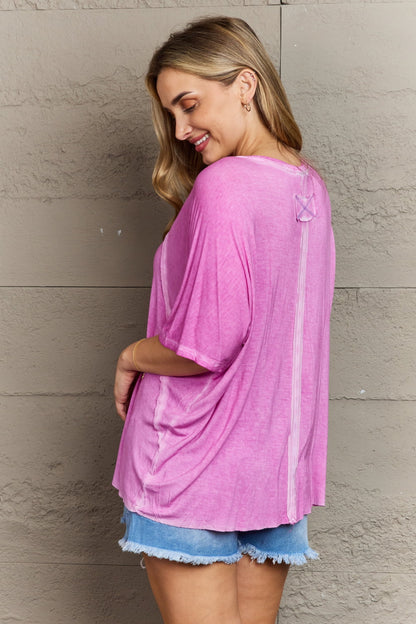 Laid Back Washed Top Pink - Global Village Kailua Boutique
