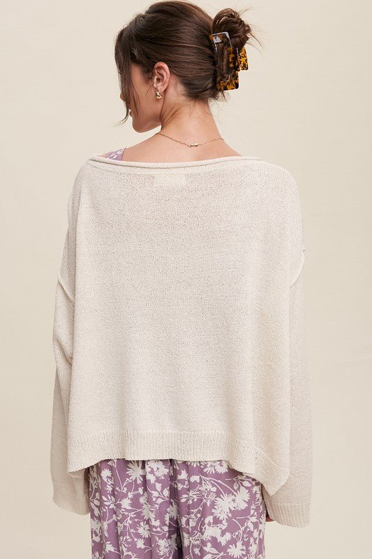 Light Weight Wide Neck Crop Pullover Knit Sweater - Global Village Kailua Boutique