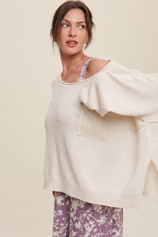 Light Weight Wide Neck Crop Pullover Knit Sweater - Global Village Kailua Boutique