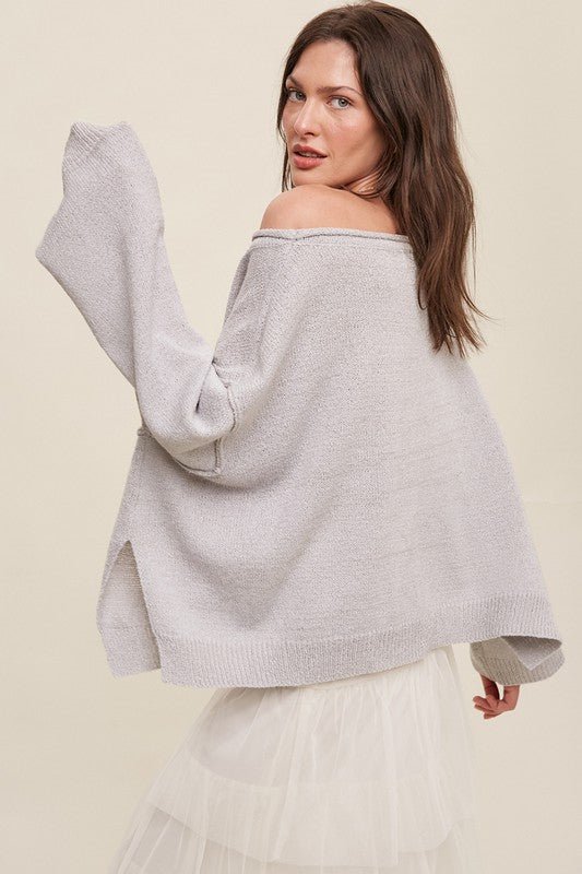 Light Weight Wide Neck Crop Pullover Knit Sweater - Global Village Kailua Boutique
