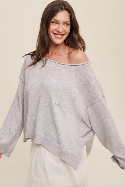 Light Weight Wide Neck Crop Pullover Knit Sweater - Global Village Kailua Boutique