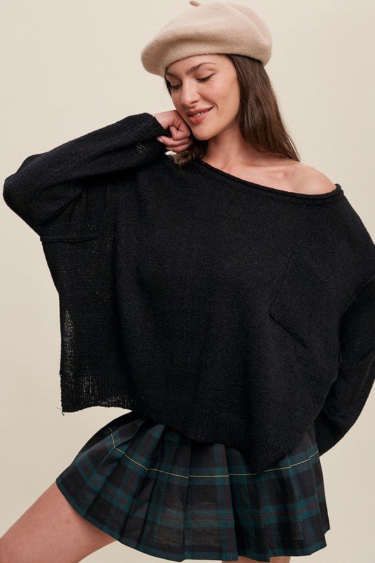 Light Weight Wide Neck Crop Pullover Knit Sweater - Global Village Kailua Boutique