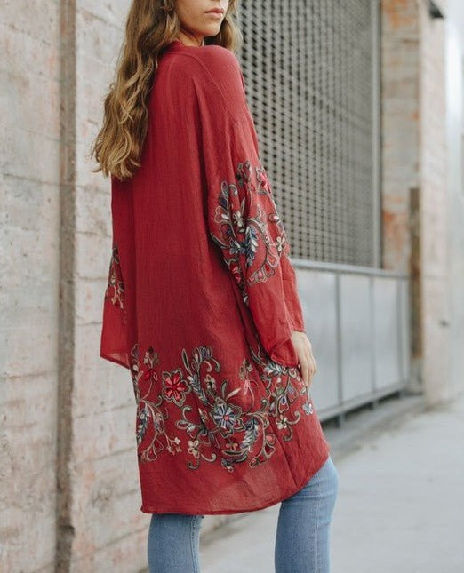 Long Floral Kimono Cardigan - Global Village Kailua Boutique