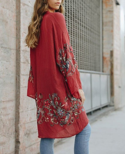 Long Floral Kimono Cardigan - Global Village Kailua Boutique