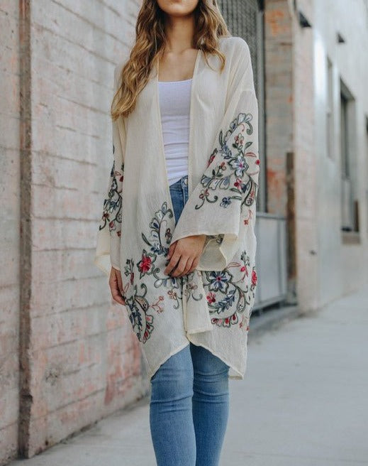 Long Floral Kimono Cardigan - Global Village Kailua Boutique