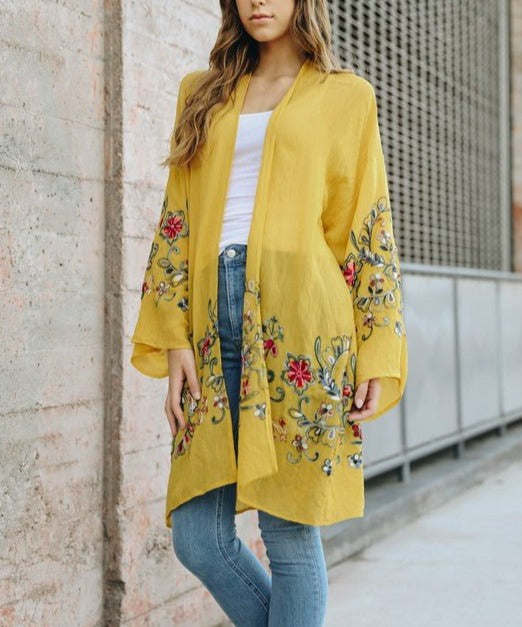 Long Floral Kimono Cardigan - Global Village Kailua Boutique