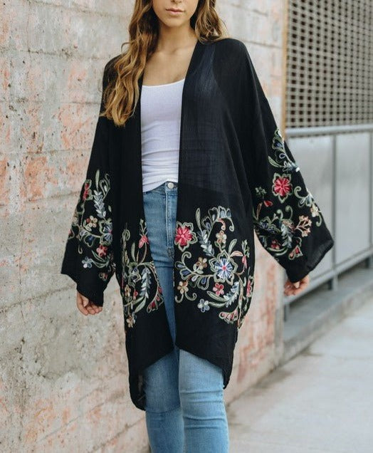 Long Floral Kimono Cardigan - Global Village Kailua Boutique