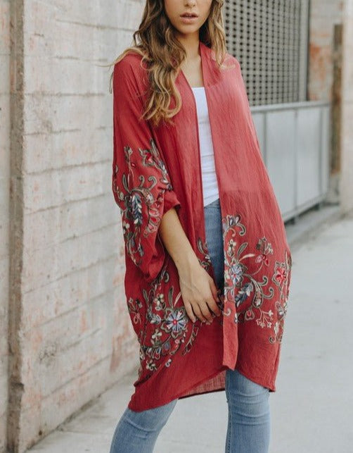 Long Floral Kimono Cardigan - Global Village Kailua Boutique