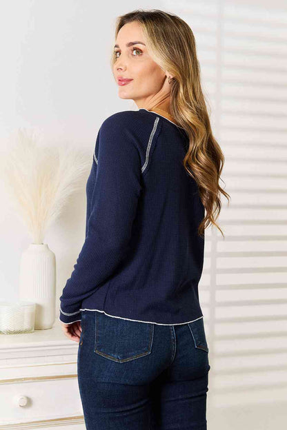 Long Sleeve Contrast Stitch Top - Global Village Kailua Boutique