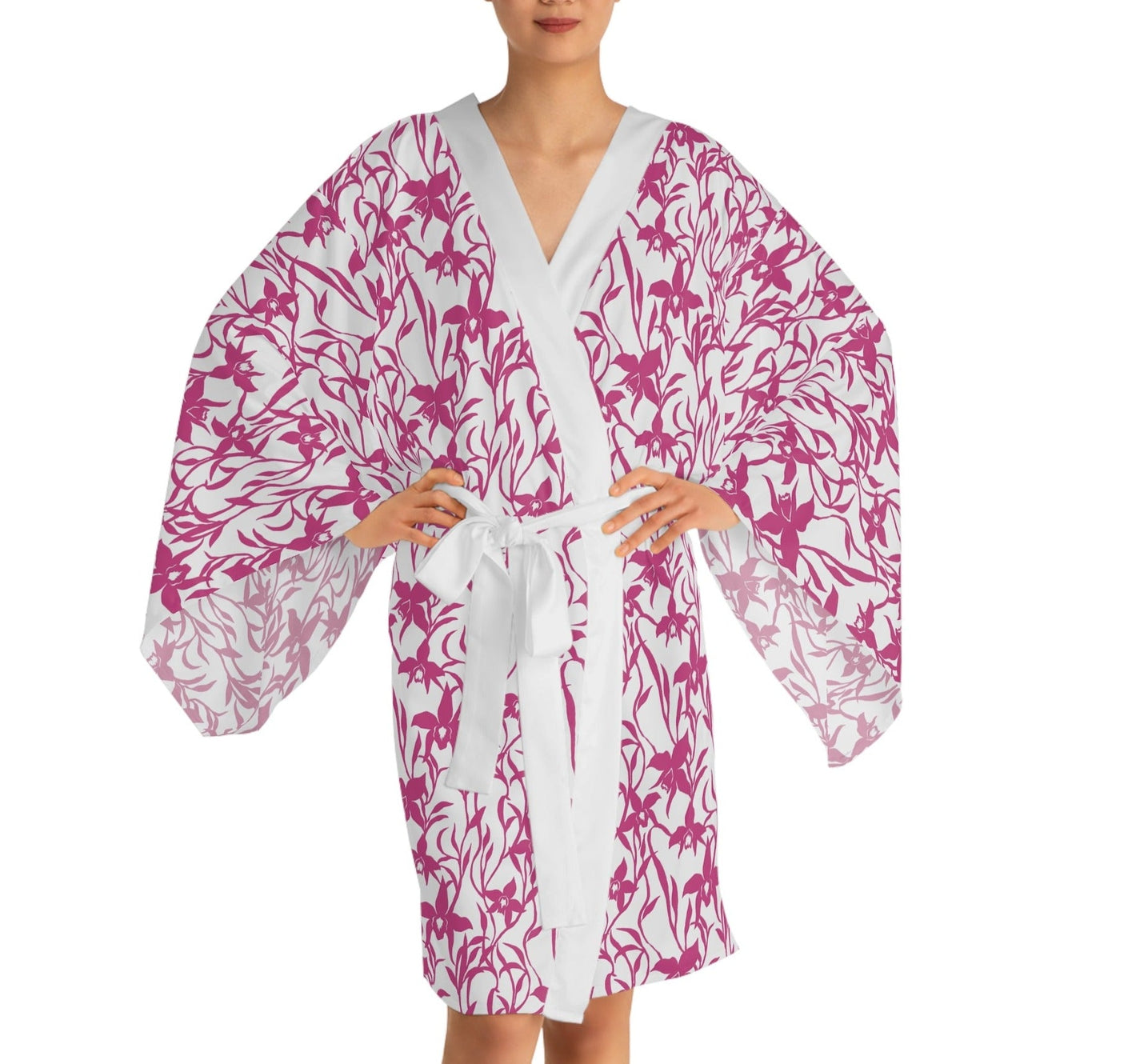 Long Sleeve Kimono Robe Orchid Whimsy Pink - Global Village Kailua Boutique