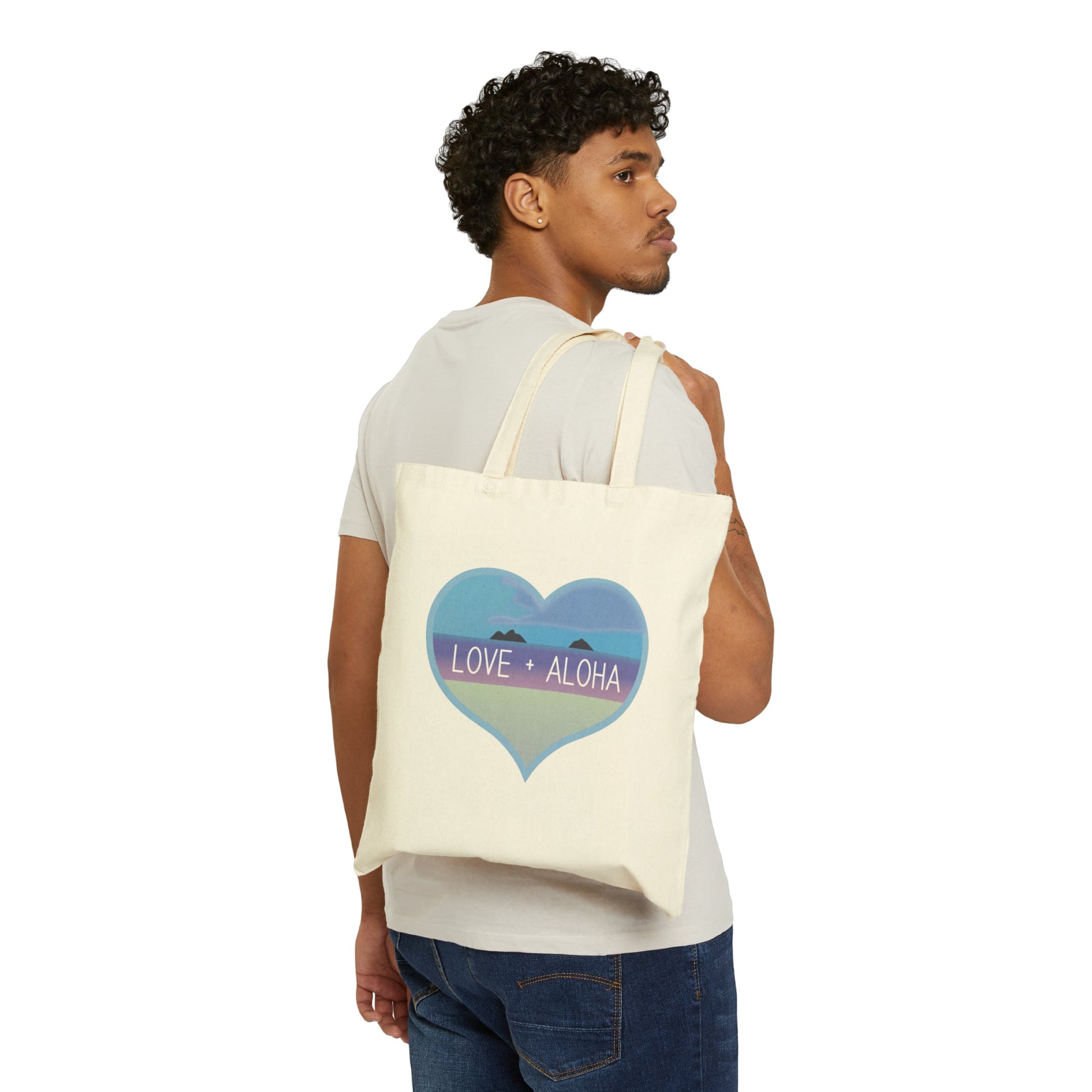 Love + Aloha Cotton Canvas Tote Bag - Global Village Kailua Boutique