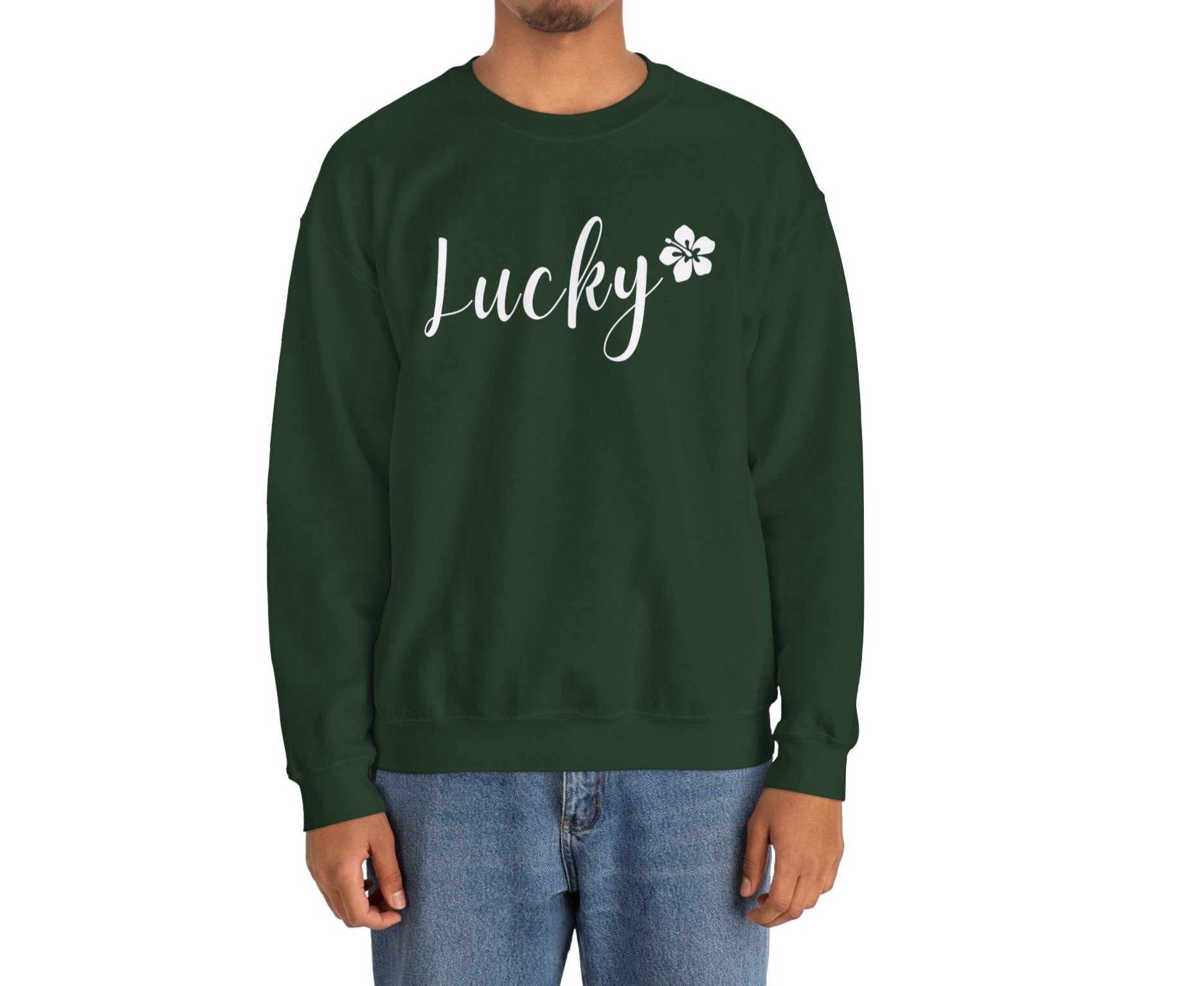 Lucky Script Hibiscus Unisex Heavy Blend Crewneck Sweatshirt - Global Village Kailua Boutique